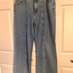 Women's split boot hem Blue Wide Leg Jeans